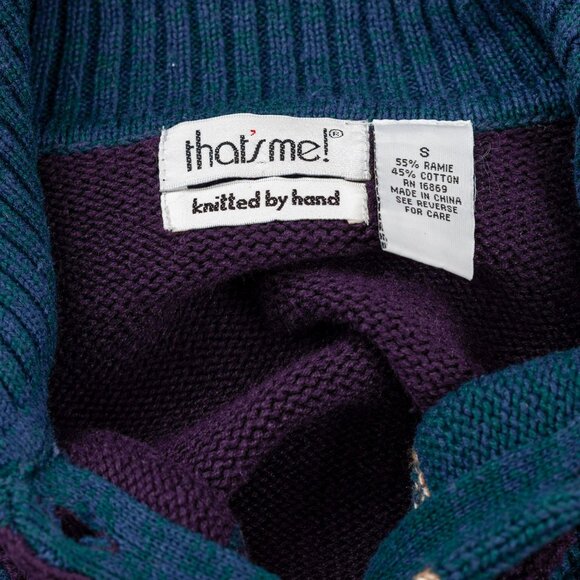 Vintage 90s Hand Knit Purple and Blue Long Sleeve Sweater Cardigan - Picture 3 of 3